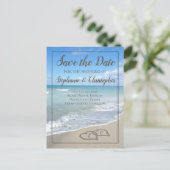 Carte Postale Faire-part Mariage Monogramme Coeurs dans le Sable Enregistre (Debout devant)