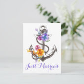 Carte Postale Faire-part Mariage nautique Ancre Violet Mariés Plage (Debout devant)