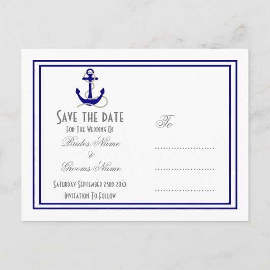 Carte Postale Faire-part Mariage nautique enregistrer la date (Dos)