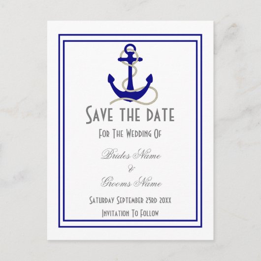 Carte Postale Faire-part Mariage nautique enregistrer la date (Devant)