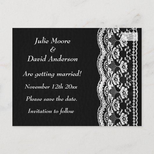 Carte Postale Faire-part Mariage Noir & Blanc Cuir & Dentelle Enregistrer L (Dos)