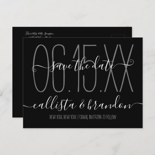 Carte Postale Faire-part Mariage noir blanc minimal Élégant Enregistrer la  (Devant / Derrière)