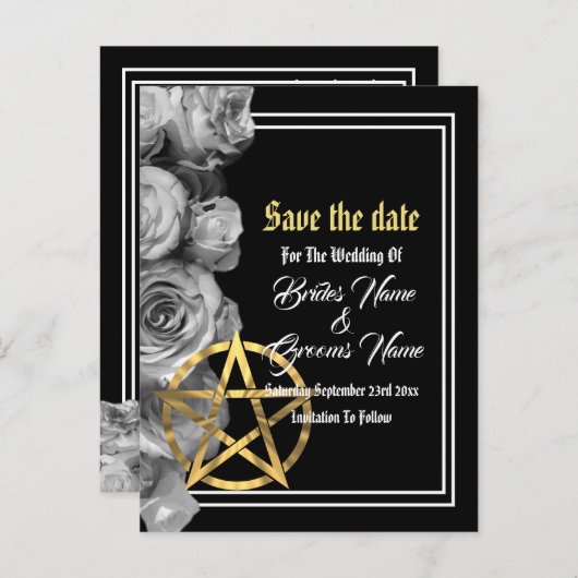 Carte Postale Faire-part Mariage noir Wiccan enregistrer la date (Devant / Derrière)