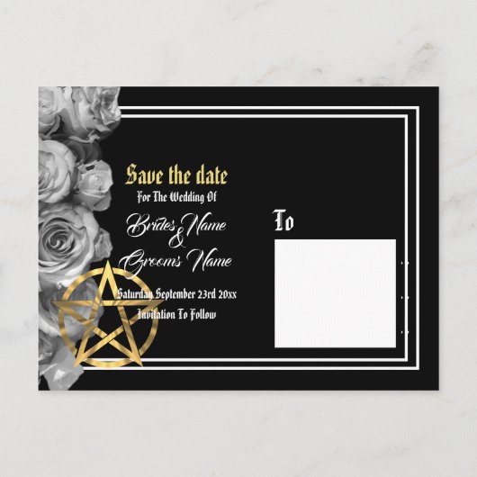 Carte Postale Faire-part Mariage noir Wiccan enregistrer la date (Dos)