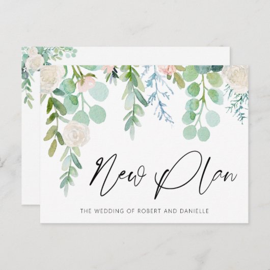 Carte Postale Faire-part Mariage NOUVEAU PLAN D'Aquarelle Vert Floral (Devant / Derrière)