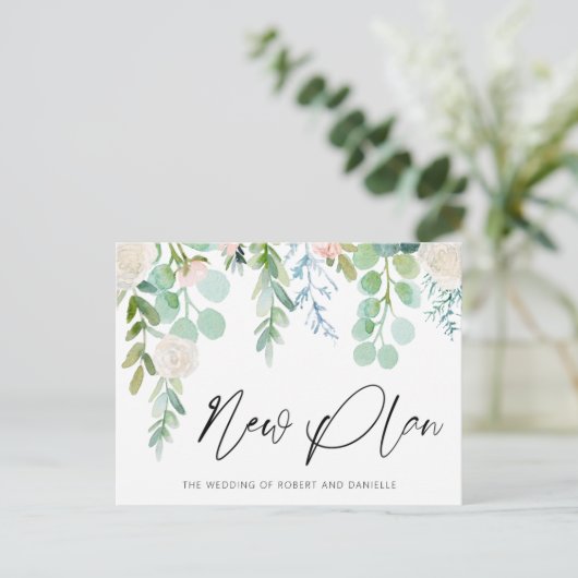 Carte Postale Faire-part Mariage NOUVEAU PLAN D'Aquarelle Vert Floral (Debout devant)