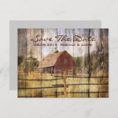 Carte Postale Faire-part mariage occidental automne rustique grange rouge (Devant / Derrière)