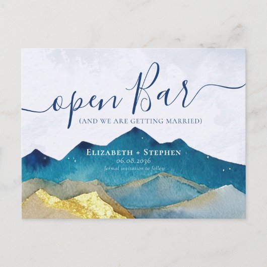 Carte Postale Faire-part Mariage Open Bar Gold Mountain Photo Enregistrer l (Devant)