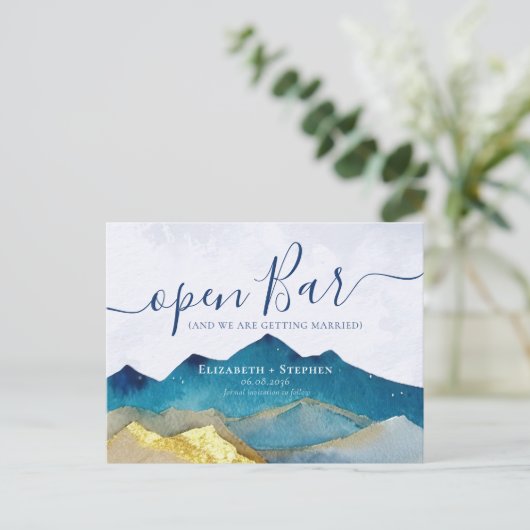 Carte Postale Faire-part Mariage Open Bar Gold Mountain Photo Enregistrer l (Debout devant)