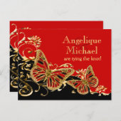 Carte Postale Faire-part Mariage or et noir rouge "save the date" (Devant / Derrière)