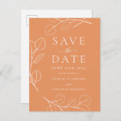 Carte Postale Faire-part Mariage Orange Feuilles Simples Élégantes (Devant / Derrière)