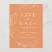 Carte Postale Faire-part Mariage Orange Feuilles Simples Élégantes (Devant)