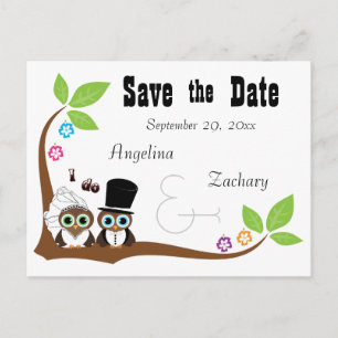 Carte Postale Faire-part Mariage Owl Bride Et Groom Enregistrer La Date