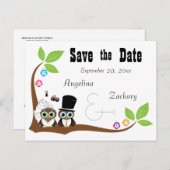 Carte Postale Faire-part Mariage Owl Bride Et Groom Enregistrer La Date (Devant / Derrière)