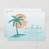 Carte Postale Faire-part Mariage Palm Tree de plage Enregistrer la date Car (Devant / Derrière)