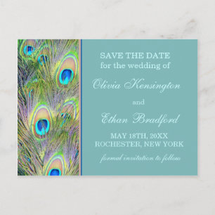 Carte Postale Faire-part Mariage Paon Enregistrer La Date
