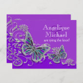 Carte Postale Faire-part Mariage papillon bleu violet (Devant / Derrière)