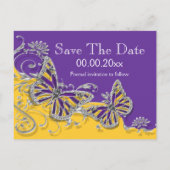 Carte Postale Faire-part Mariage papillon jaune violet fiançailles (Dos)