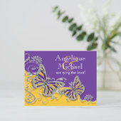 Carte Postale Faire-part Mariage papillon jaune violet fiançailles (Debout devant)