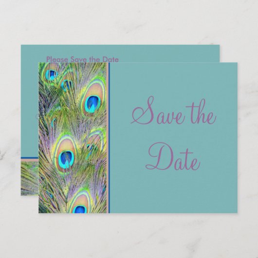 Carte Postale Faire-part Mariage Peacock Enregistrer La Date (Devant / Derrière)