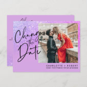 Carte Postale Faire-part mariage photo à parties scintillant violet changer (Devant / Derrière)