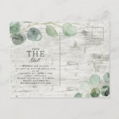Carte Postale Faire-part mariage photo botanique en bois blanc eucalyptus (Dos)