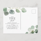 Carte Postale Faire-part Mariage photo botanique eucalyptus écriture modern (Dos)