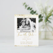 Carte Postale Faire-part Mariage photo Confetti Blanc & Or Enregistrer la d (Debout devant)