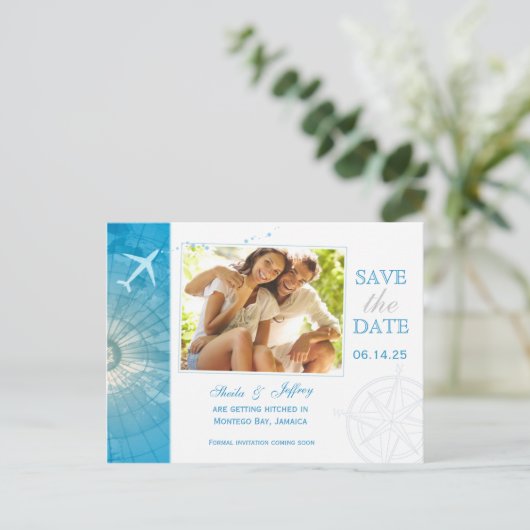 Carte Postale Faire-part Mariage photo de destination moderne Sauvez la dat (Debout devant)