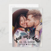 Carte Postale Faire-part Mariage photo de script noir moderne Enregistrer n (Devant / Derrière)