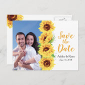 Carte Postale Faire-part Mariage photo de tournesol jaune Enregistrer la da (Devant / Derrière)