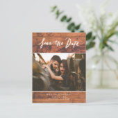 Carte Postale Faire-part Mariage photo en bois rustique Enregistrer la date (Debout devant)