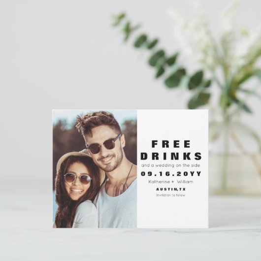 Carte Postale Faire-part Mariage Photo Enregistrer la Date Dranks Gratuits  (Debout devant)