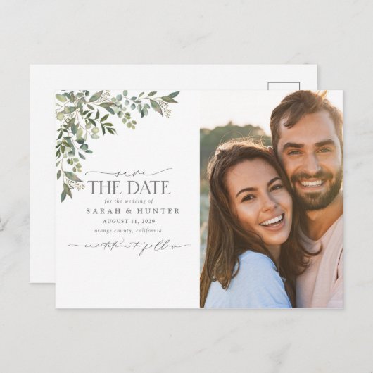 Carte Postale Faire-part Mariage photo Eucalyptus Botanical Calligraphy (Devant / Derrière)