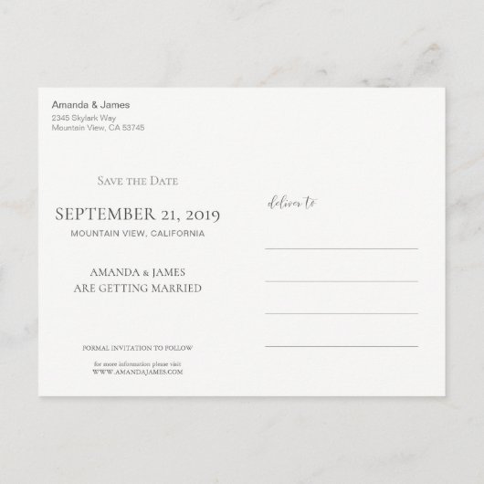 Carte Postale Faire-part Mariage photo moderne élégant Enregistrer la date  (Dos)