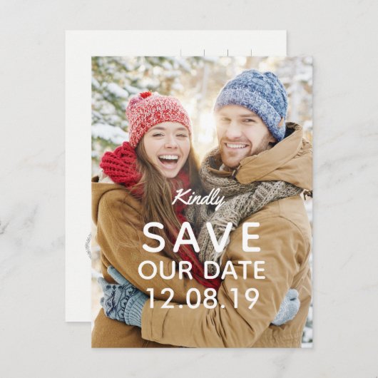 Carte Postale Faire-part Mariage photo moderne Sauvez la date (Devant / Derrière)