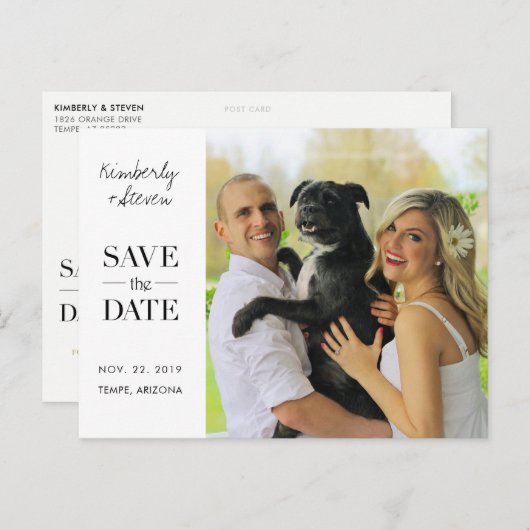 Carte Postale Faire-part Mariage photo moderne simple Enregistrer la date I (Devant / Derrière)