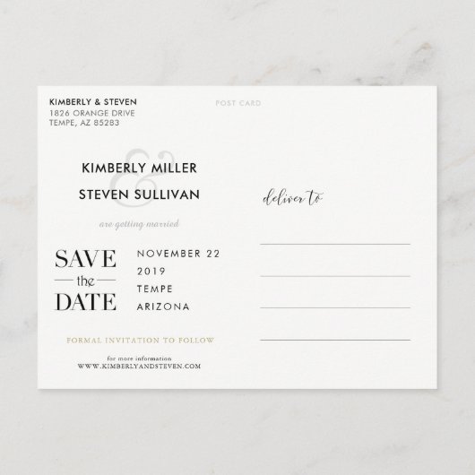 Carte Postale Faire-part Mariage photo moderne simple Enregistrer la date I (Dos)