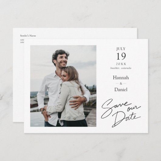 Carte Postale Faire-part Mariage photo moderne simple et élégant Enregistre (Devant / Derrière)
