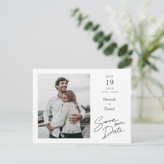 Carte Postale Faire-part Mariage photo moderne simple et élégant Enregistre (Debout devant)