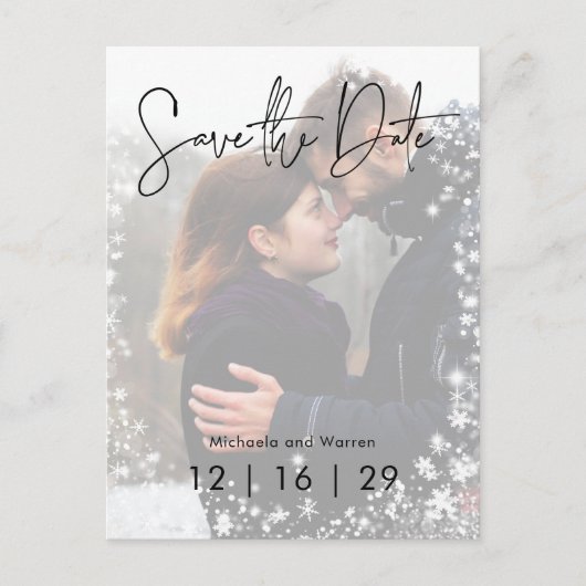 Carte Postale Faire-part Mariage photo neige hiver Enregistrer la date Cart (Devant)