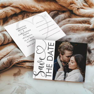 Carte Postale Faire-part Mariage Photo Noir & Blanc Enregistrez la Date