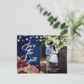 Carte Postale Faire-part Mariage Photo Rouge Bourgogne Rose Navy Bleu (Debout devant)