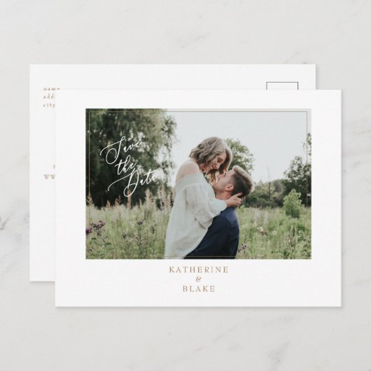 Carte Postale Faire-part Mariage Photo simple avec site Enregistrer la date (Devant / Derrière)