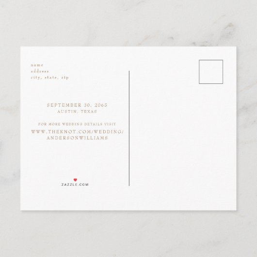 Carte Postale Faire-part Mariage Photo simple avec site Enregistrer la date (Dos)