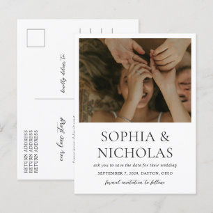 Carte Postale Faire-part Mariage photo simple en noir et blanc Enregistrer