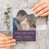 Carte Postale Faire-part Mariage photo simple typographie moderne mauve