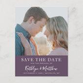 Carte Postale Faire-part Mariage photo simple typographie moderne mauve (Devant)