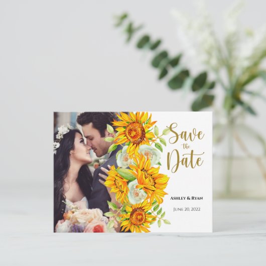 Carte Postale Faire-part Mariage photo tournesol Enregistrer la date (Debout devant)