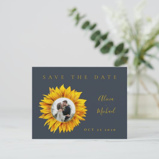 Carte Postale Faire-part Mariage photo tournesol rustique enregistrer la da (Debout devant)